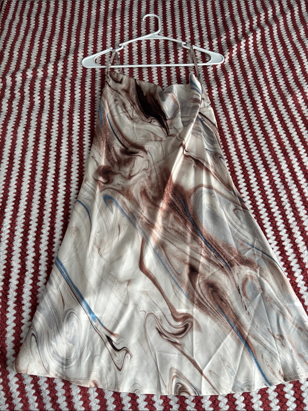 SHEIN Marble Swirl Slip Dress in Cream, Brown & Blue